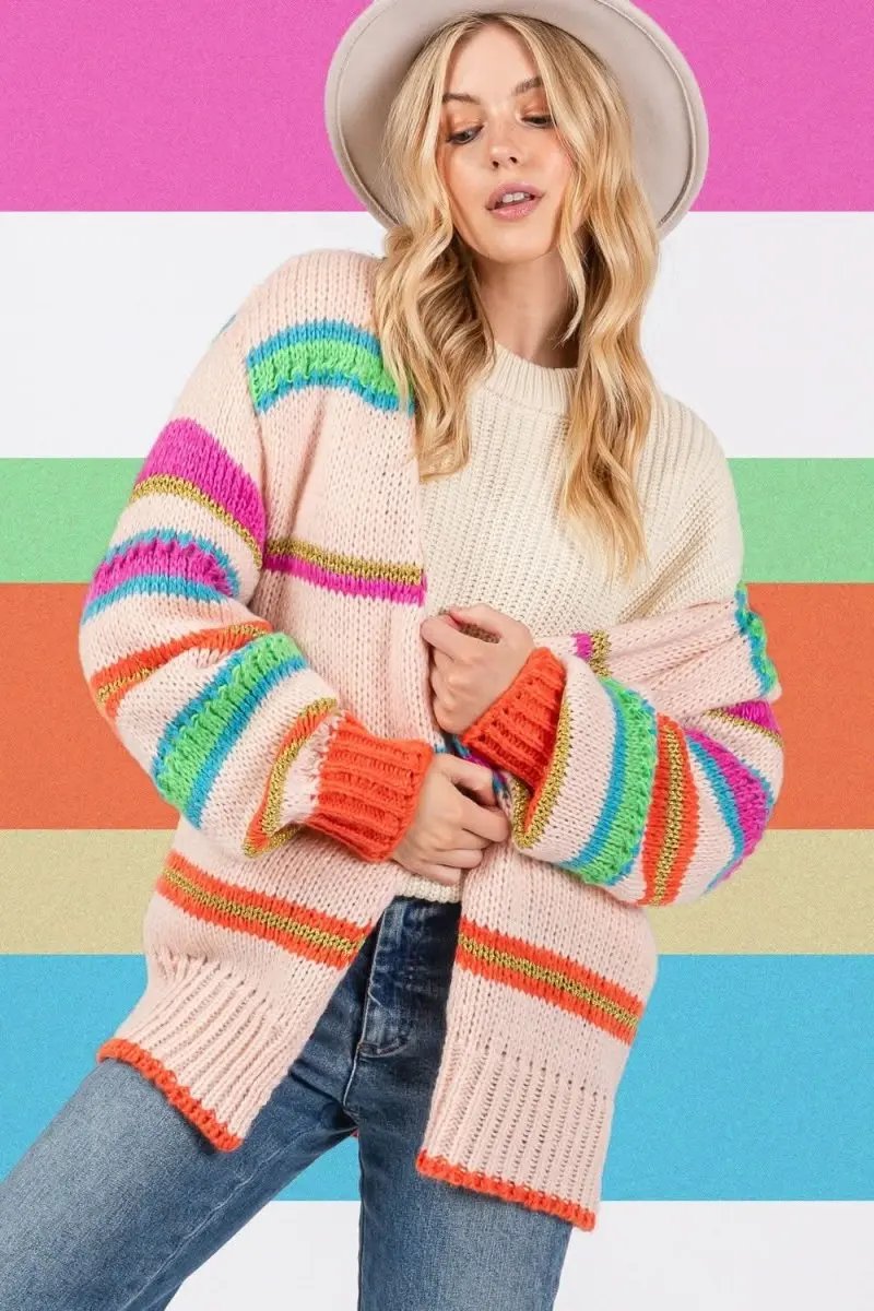 SAGE + FIG Rainbow Striped Open Front Knit Cardigan - Love Salve